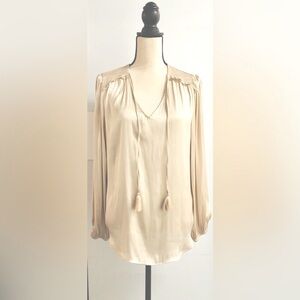 Like-New Tahari Ruffled Satin Long-sleeve Blouse